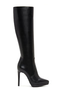 Women's Black Leather High Heel Boots | Derimod