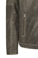 Dexter Male Gray Mandarin Collar Leather Jacket | Derimod