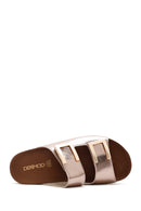 Women's Bronze Double Buckle Comfort Slippers | Derimod