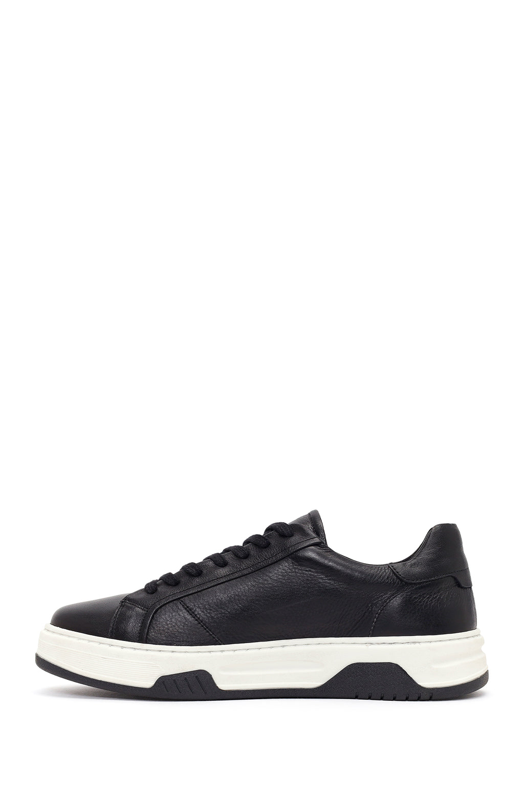 Erkek Siyah Kalın Tabanlı Bağcıklı Deri Sneaker
