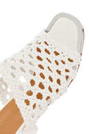 Women's White Knitted Short Thick Heeled Slippers | Derimod