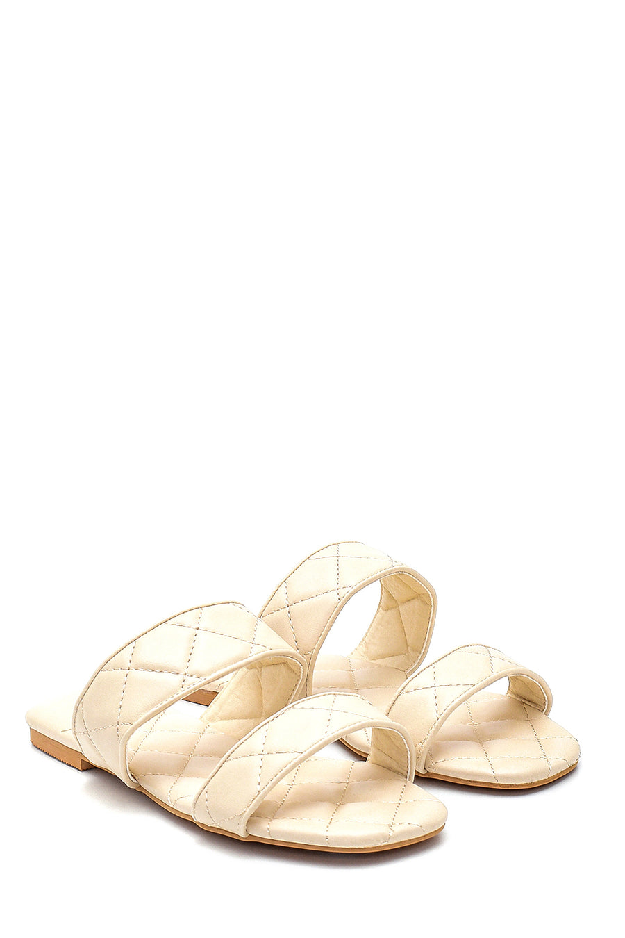 Women's Beige Quilted Flat Slippers