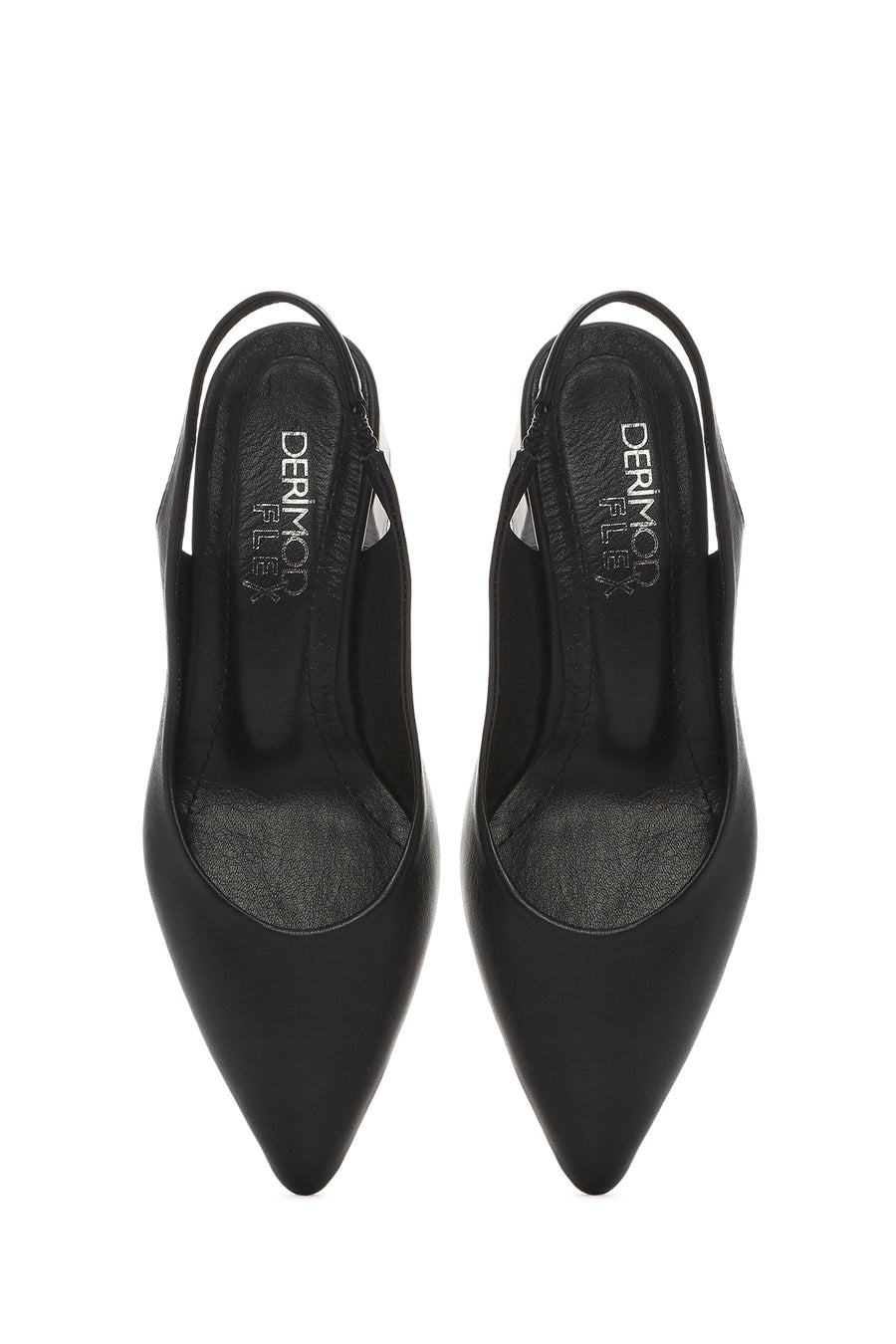Women's Black Slingback Thick Low Heel Leather Shoes
