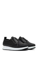 Women's Black Thick-Soled Patterned Leather Comfort Shoes | Derimod