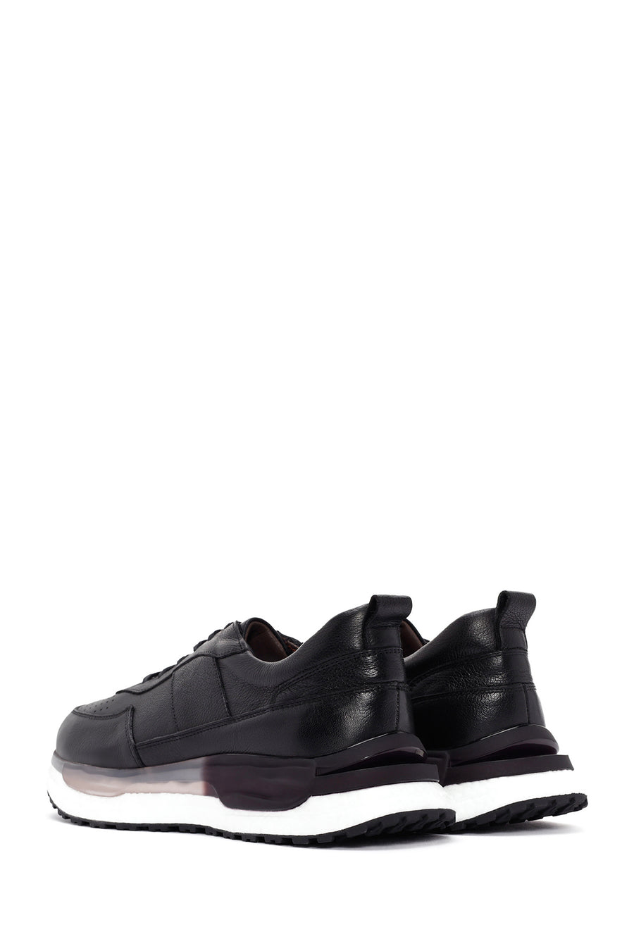 Men's Black Lace-up Thick-Sole Leather Casual Sneaker