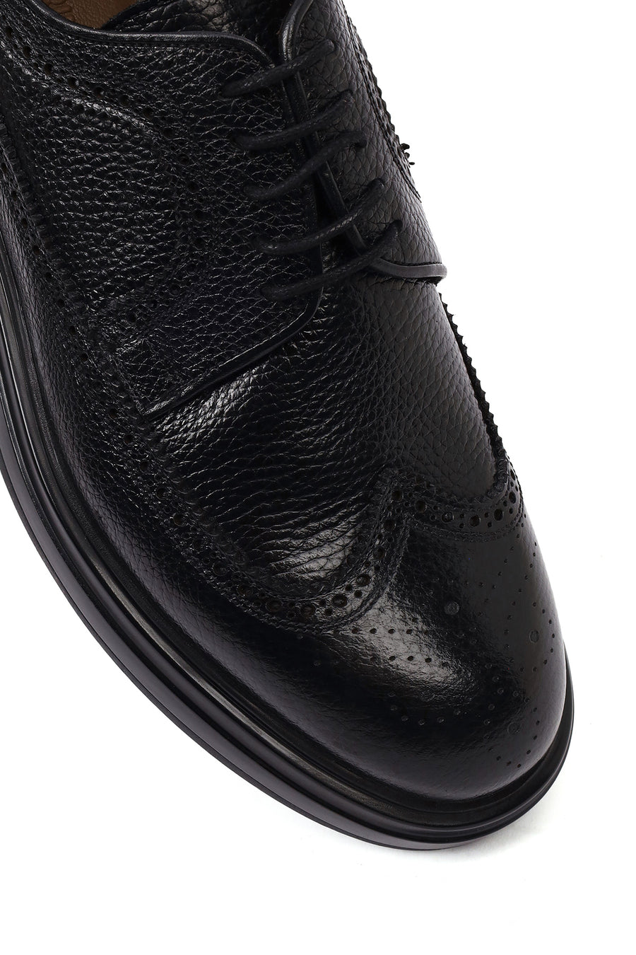 Men's Black Lace-Up Thick-Soled Leather Casual Shoe