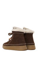 Woman Dark Mink Lace-Up Thick-Soled Suede Teddy Boots | Derimod