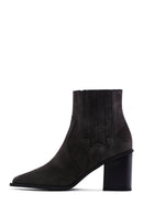 Women's Anthracite Chunky Heel Suede Leather Chelsea Boots | Derimod
