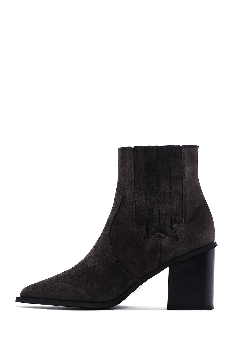 Women's Anthracite Suede Leather Heeled Cowboy Boots