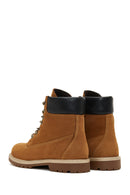Women's Tan Lace-Up Nubuck Leather Boots | Derimod