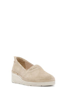 Women's Beige Wedge Heel Suede Leather Comfort Loafer | Derimod