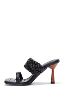 Women's Black Braided Heeled Slippers | Derimod