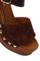 Woman Brown Ankle Buckle Platform High Chunky Heeled Suede Sandal | Derimod