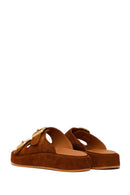 Woman Tan Double-Buckle Thick-Soled Suede Slipper | Derimod