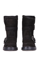 Women's Suede Boots with Stud and Buckle Detail | Derimod