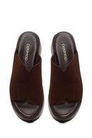 Women's Brown Thick-Soled Suede Leather Slippers | Derimod