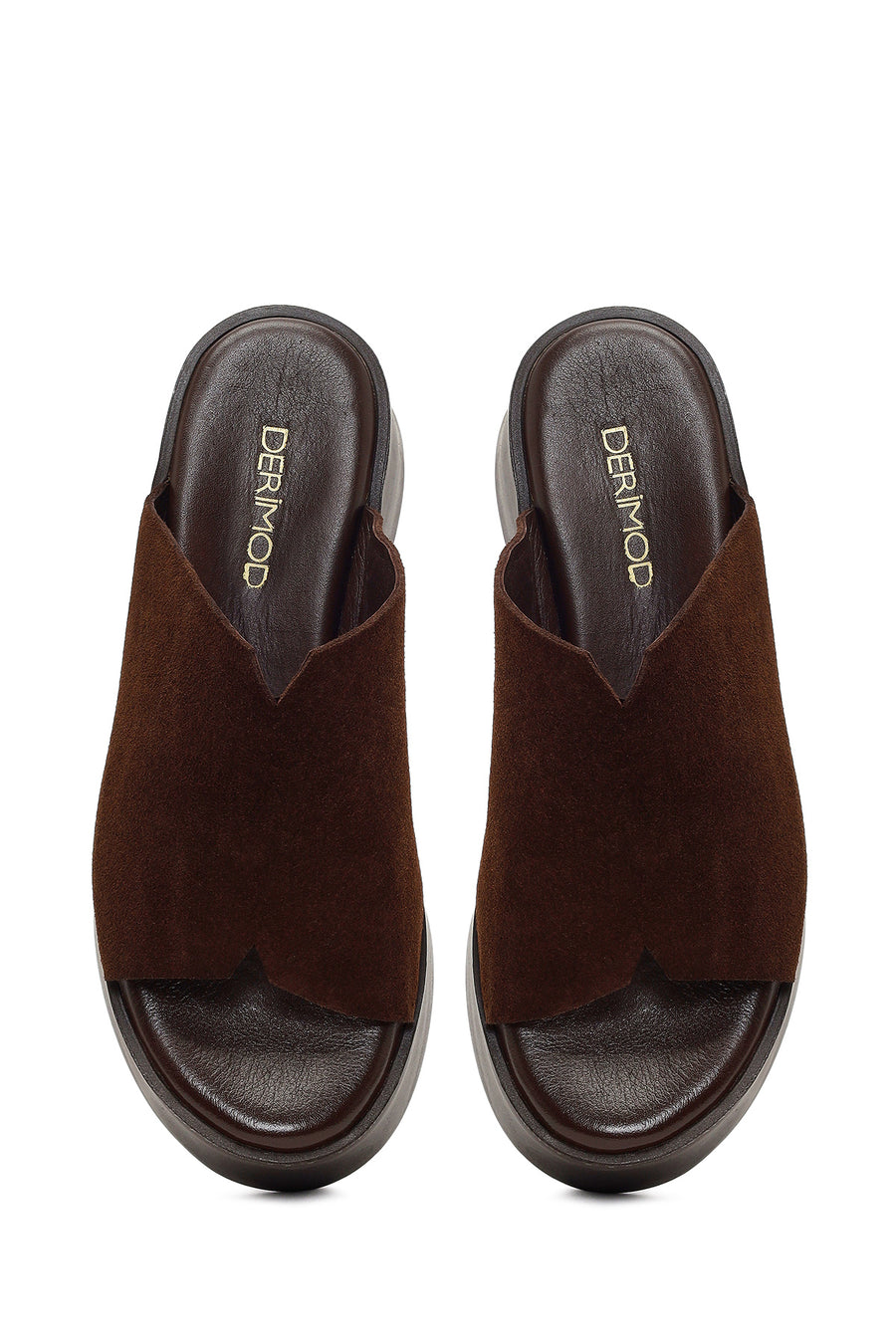 Women's Brown Thick-Soled Suede Leather Slippers