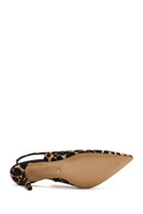 Women's Leopard Slingback Thin Heel Leather Shoes | Derimod