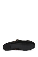 Women's Black Leopard Patterned Buckled Mesh Leather Ballerinas | Derimod