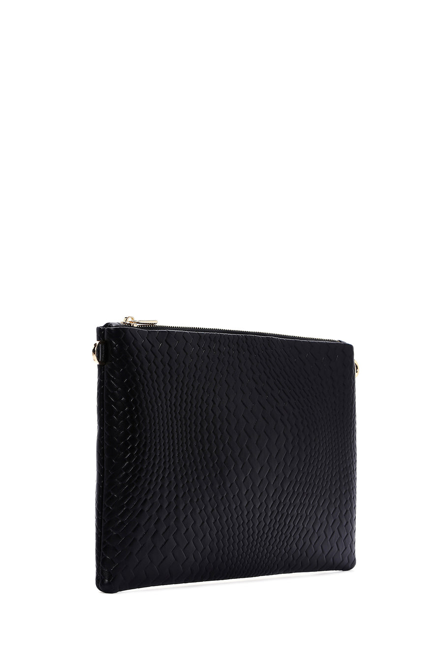 Women's Black Chain Strap Braided Clutch Bag