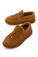 Kadın Camel Tokalı Kalın Tabanlı Süet Deri Teddy Loafer | Derimod