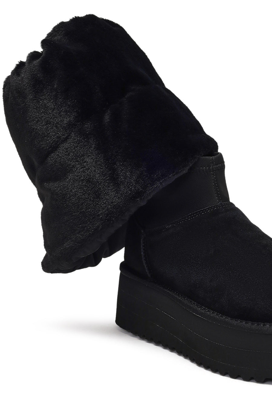 Women's Black Thick-Soled Suede Leather Teddy Boot