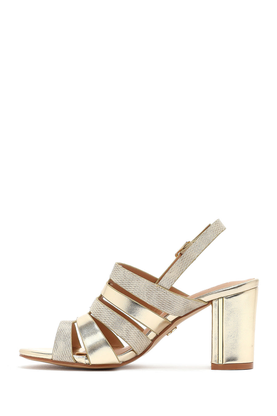 Women's Gold Ankle Buckle Chunky Heel Metallic Sandals