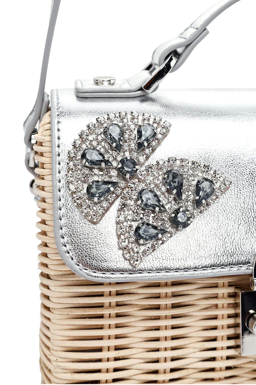 Women's Silver Accessory Long Strap Straw Crossbody Bag