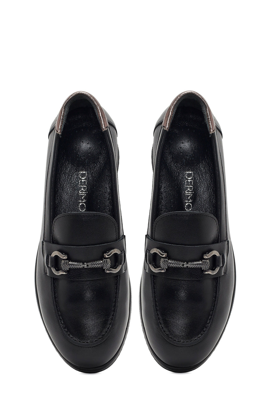 Kadın Siyah Tokalı Dolgu Topuklu Deri Comfort Loafer