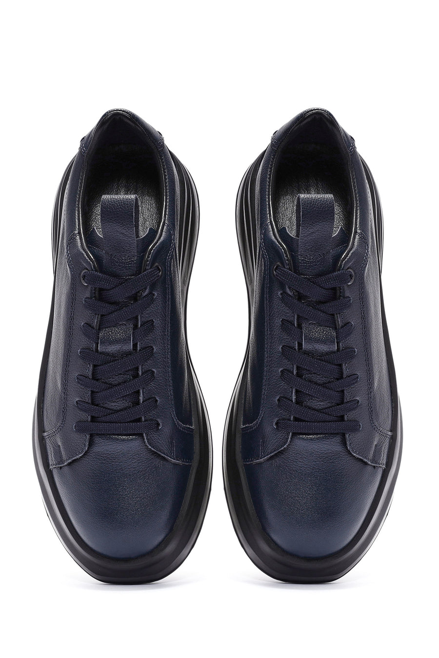Men's Navy Blue Lace-Up Leather Sneaker