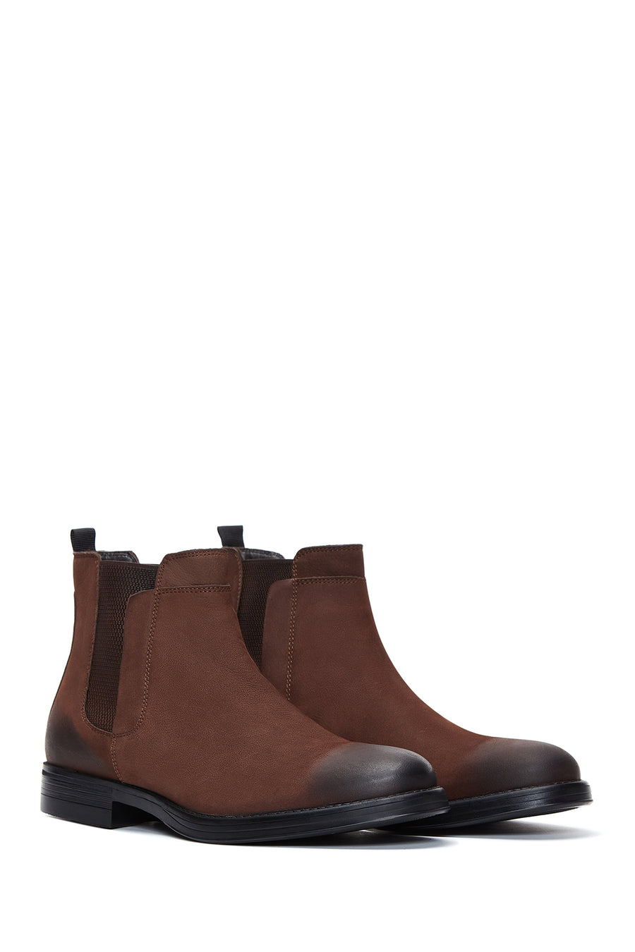 Men's Brown Nubuck Leather Chelsea Flat Boots