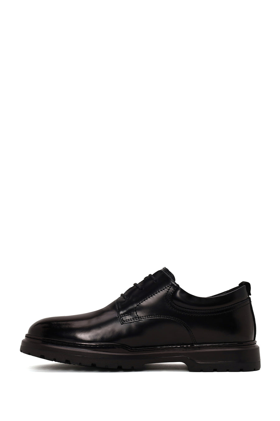 Male Black Lace-Up Thick-Soled Leather Casual Shoes