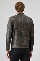 Morant Men's Brown Vintage Slim-Fit Leather Jacket | Derimod