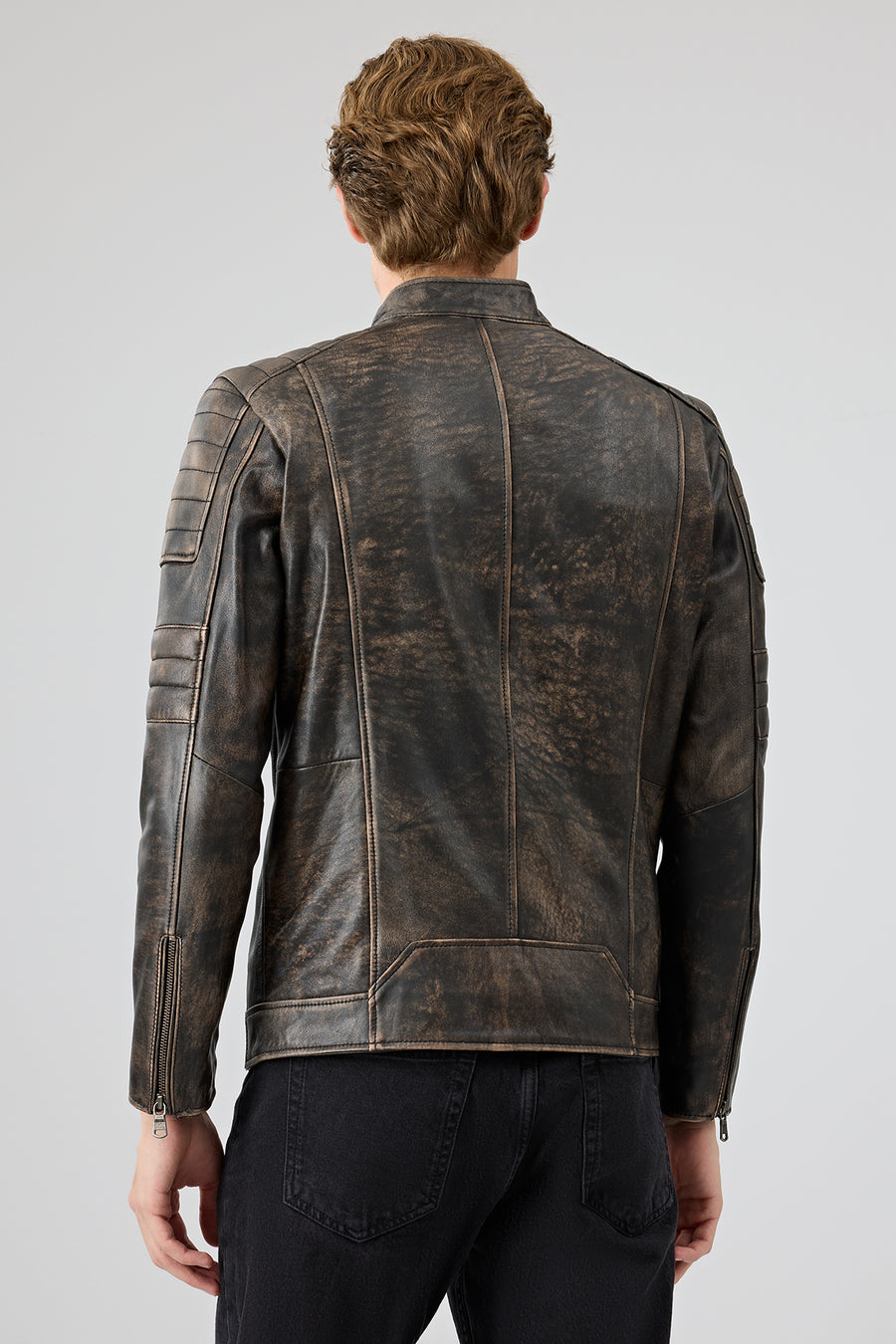 Morant Men's Brown Vintage Slim-Fit Leather Jacket