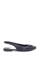 Women's Black Leather Open-Back Ballerinas | Derimod