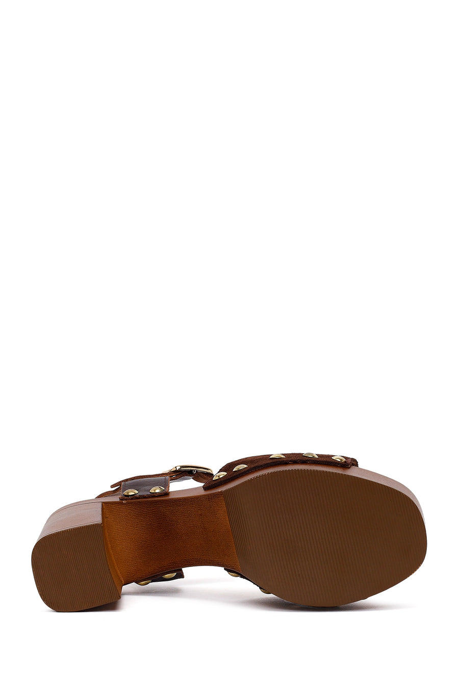 Woman Brown Ankle Buckle Platform High Chunky Heeled Suede Sandal