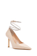 Women's Beige Ankle Strap Thin Heel Leather Stiletto | Derimod