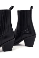 Woman Black Chunky-Heeled Leather Chelsea Boots | Derimod