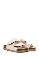 Women's Beige Leather Thick Soled Comfort Slippers | Derimod
