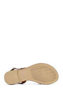 Women's Brown Metal Detailed Flip-Flop Leather Sandals | Derimod