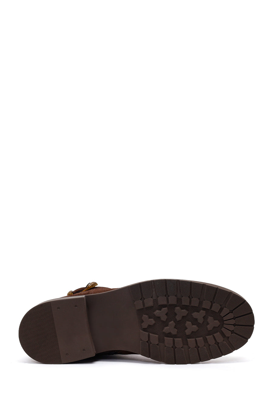 Woman Brown Zip Closure Buckled Suede Leather Boots