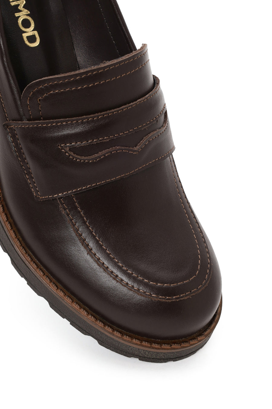 Woman Brown Chunky-Heel Leather Loafer