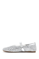 Women's Silver Mesh Stone-Studded Ballet Flats | Derimod