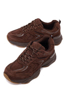Woman Brown Lace-Up Thick-Soled Suede Leather Sneaker | Derimod
