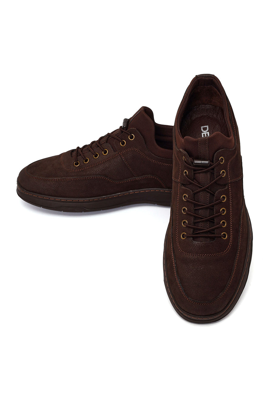 Erkek Kahverengi Bağcıklı Kalın Tabanlı Nubuk Deri Casual Sneaker