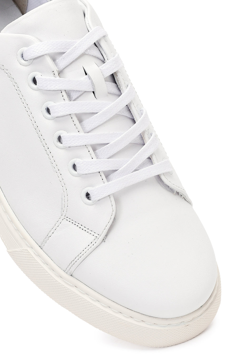 Erkek Beyaz Bağcıklı Deri Sneaker