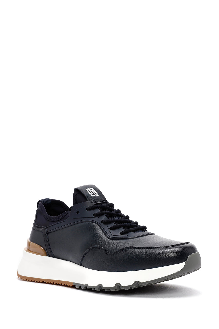 Erkek Lacivert Bağcıklı Kalın Tabanlı Deri Casual Sneaker