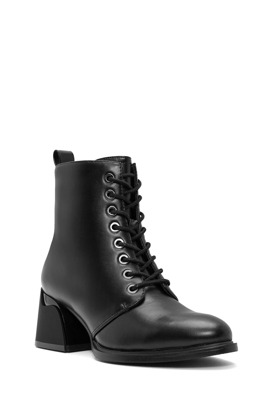 Women's Black Zippered Chunky Heel Boots