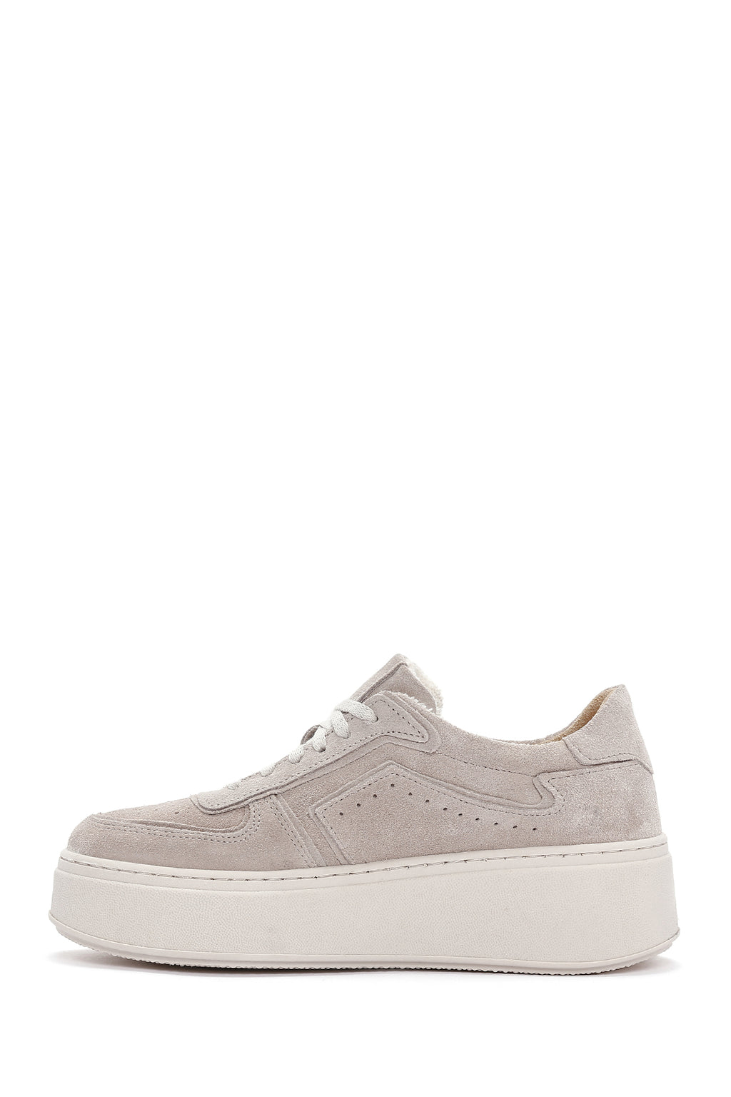 Kadın Bej Kalın Tabanlı Nubuk Deri Sneaker