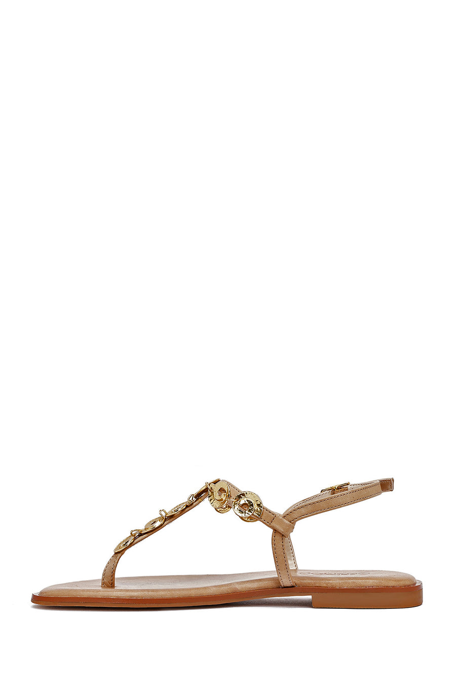 Women's Brown Ankle Buckle Flip-Flop Leather Sandals